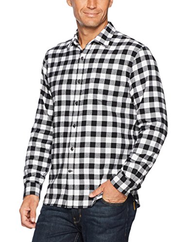 Amazon Essentials - Camisa de franela a cuadros de manga larga y ajuste regular para hombre, Blanco (Black Buffalo Plaid), US XL (EU XL - XXL)