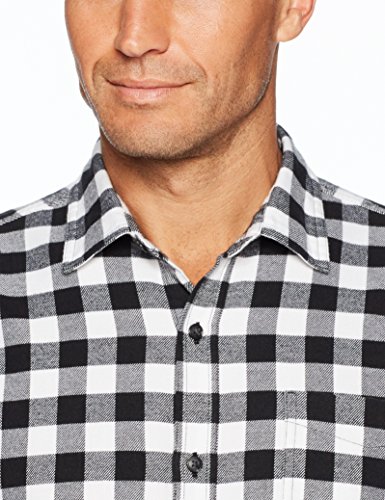 Amazon Essentials - Camisa de franela a cuadros de manga larga y ajuste regular para hombre, Blanco (Black Buffalo Plaid), US XL (EU XL - XXL)