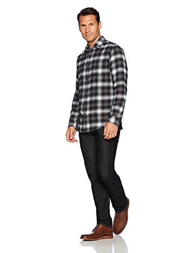 Amazon Essentials - Camisa de franela a cuadros de manga larga y ajuste regular para hombre, Negro (Black Ombre Plaid), US S (EU S)