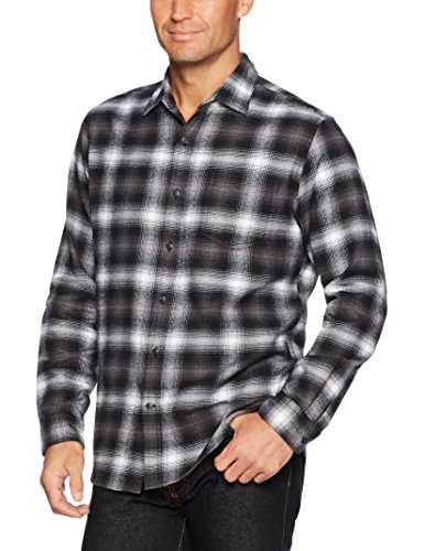 Amazon Essentials - Camisa de franela a cuadros de manga larga y ajuste regular para hombre, Negro (Black Ombre Plaid), US S (EU S)