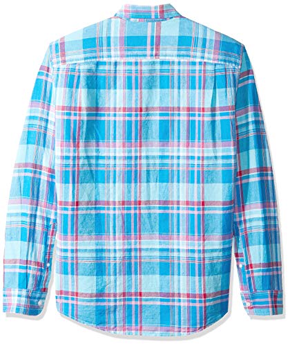 Amazon Essentials - Camisa de lino con manga larga, corte entallado y estampado para hombre, Aguamarina Cuadros, US XXL (EU XXXL - 4XL)