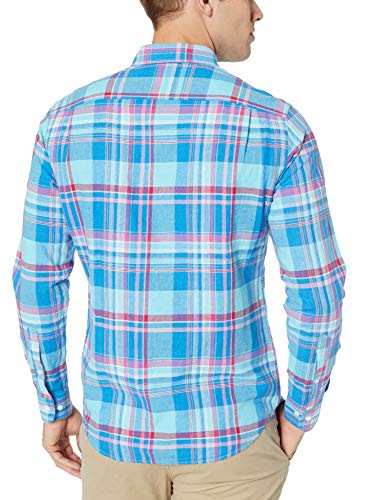 Amazon Essentials - Camisa de lino con manga larga, corte entallado y estampado para hombre, Aguamarina Cuadros, US XXL (EU XXXL - 4XL)