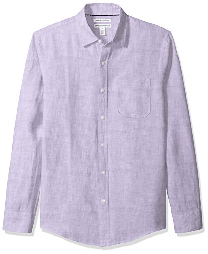 Amazon Essentials - Camisa de lino con manga larga, corte entallado y estampado para hombre, Morado (Lavender), US XXL (EU XXXL - 4XL)