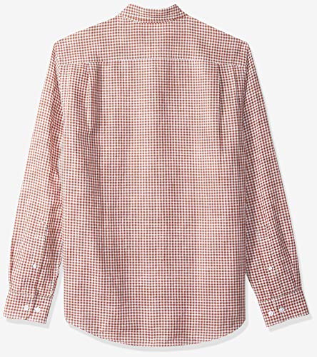 Amazon Essentials - Camisa de lino con manga larga, corte entallado y estampado para hombre, Rojo (Red Gingham), US XL (EU XL - XXL)