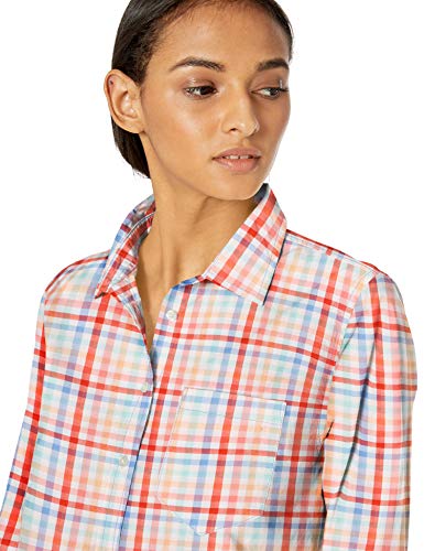 Amazon Essentials – Camisa de popelín de manga larga de corte clásico para mujer, Warm Multi Gingham, US M (EU M - L)