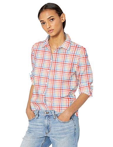 Amazon Essentials – Camisa de popelín de manga larga de corte clásico para mujer, Warm Multi Gingham, US M (EU M - L)