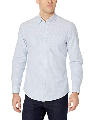 Amazon Essentials – Camisa Oxford de manga larga de corte entallado de rayas para hombre, Azul (Blue Stripe Blu), US M (EU M)