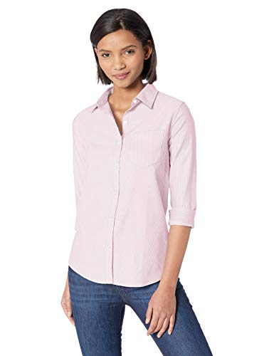 Amazon Essentials - Camisa Oxford de manga larga y corte clásico para mujer, Rosa (Pink Stripe Pst), US S (EU S - M)