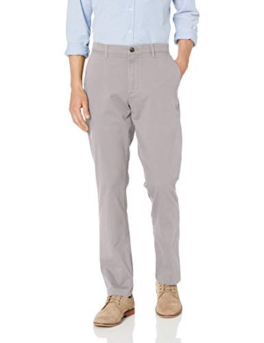 Amazon Essentials - Pantalones chinos elásticos informales de corte atlético, Gris claro, 35W x 32L