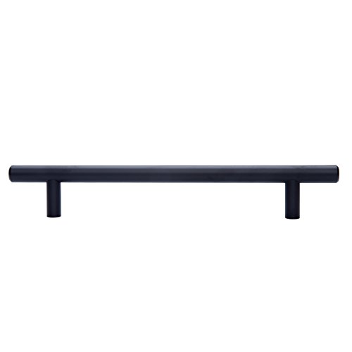 AmazonBasics AB1505-FB-10 Tirador de armario en forma de barra, tipo europeo, Negro liso (Flat Black), 22,07 cm de longitud (centro del orificio de 16,02 cm)