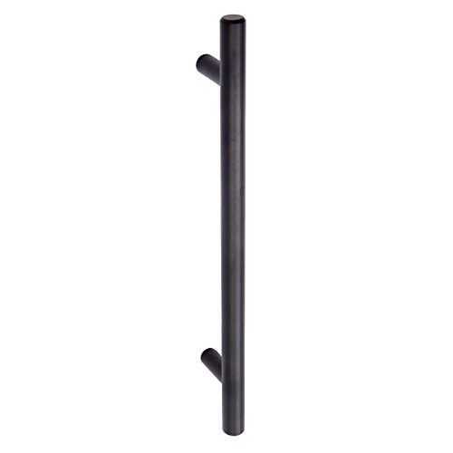 AmazonBasics AB1505-FB-10 Tirador de armario en forma de barra, tipo europeo, Negro liso (Flat Black), 22,07 cm de longitud (centro del orificio de 16,02 cm)