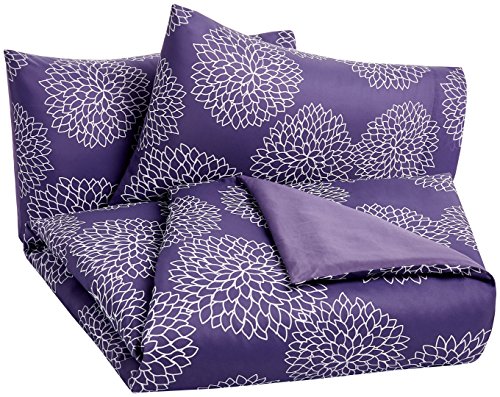 AmazonBasics - Juego de funda nórdica de microfibra ligera de microfibra, 230 x 220 cm, Floral morado (Purple Floral)