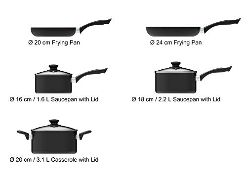 Amazonbasics - Juego de utensilios de cocina de inducción antiadherente de 5 piezas, con tapas