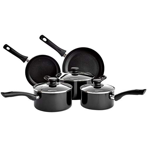 Amazonbasics - Juego de utensilios de cocina de inducción antiadherente de 5 piezas, con tapas