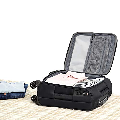 AmazonBasics - Maleta de cabina con ruedas de calidad superior, expandible, con lados blandos y cierre con candado TSA, 46 cm, internacional, Negro