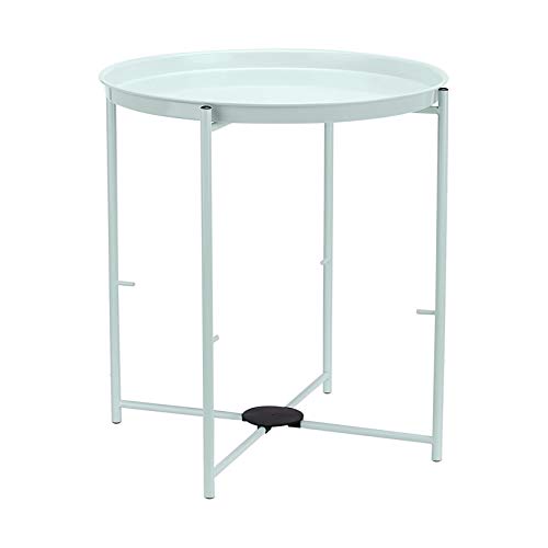 AmazonBasics - Mesa redonda con capacidad de almacenamiento en verde menta con tejido gris jaspeado