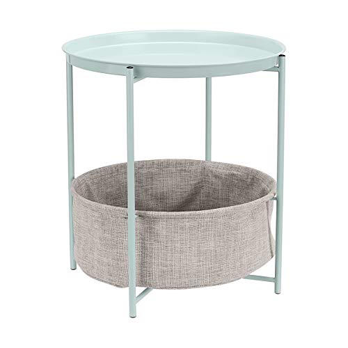 AmazonBasics - Mesa redonda con capacidad de almacenamiento en verde menta con tejido gris jaspeado