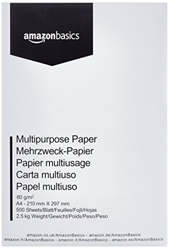 AmazonBasics Papel multiusos para impresora A4 80gsm, 5x500 hojas, blanco