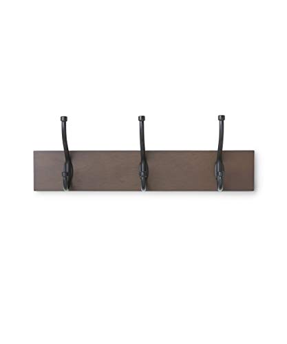 AmazonBasics - Perchero de madera de pared, 3 ganchos estándar 34 cm, Café, 2 unidades