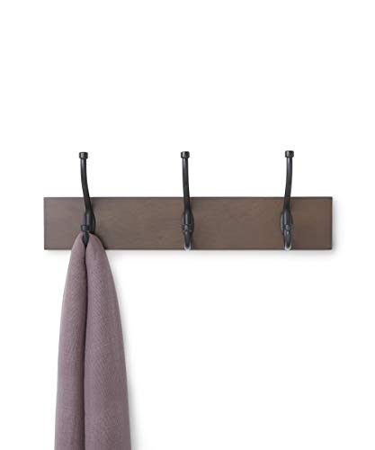 AmazonBasics - Perchero de madera de pared, 3 ganchos estándar 34 cm, Café, 2 unidades