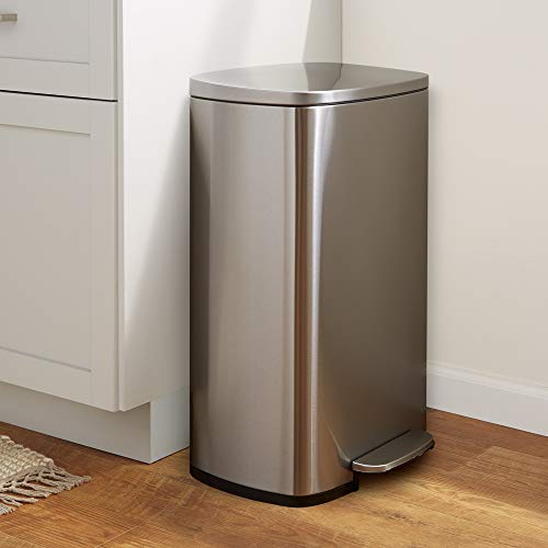 AmazonBasics Rectangle Soft-Close Trash Can - 50L, Satin Nickel