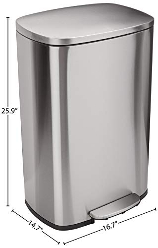 AmazonBasics Rectangle Soft-Close Trash Can - 50L, Satin Nickel