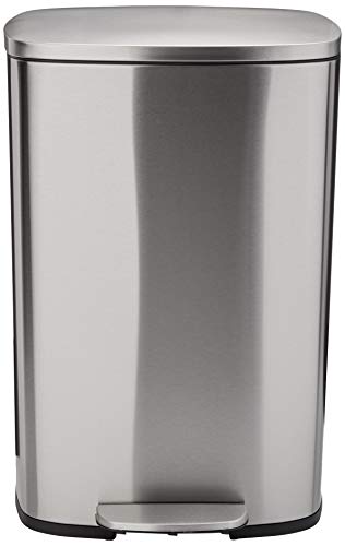 AmazonBasics Rectangle Soft-Close Trash Can - 50L, Satin Nickel