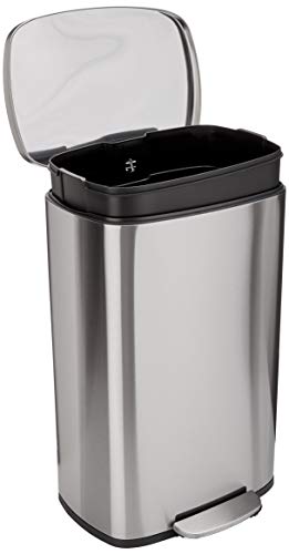 AmazonBasics Rectangle Soft-Close Trash Can - 50L, Satin Nickel