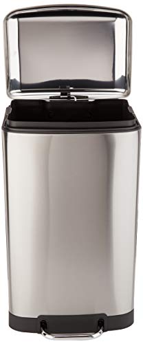 AmazonBasics Rectangle Soft-Close Trash Can with Steel Bar Pedal - 40L, Nickel