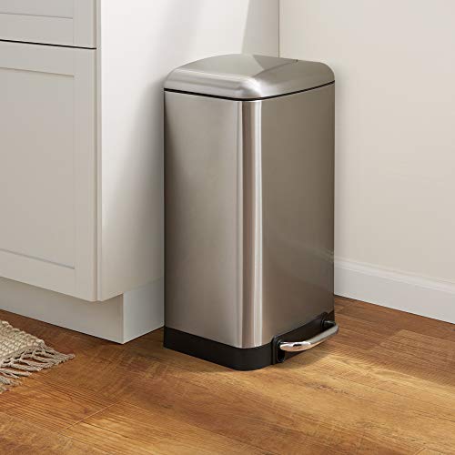 AmazonBasics Rectangle Soft-Close Trash Can with Steel Bar Pedal, Nickel, 20L