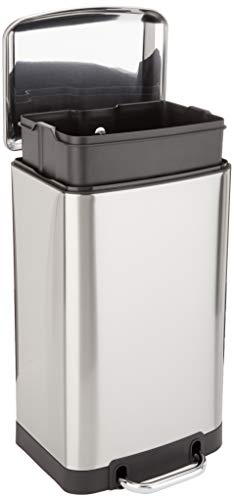 AmazonBasics Rectangle Soft-Close Trash Can with Steel Bar Pedal, Nickel, 20L