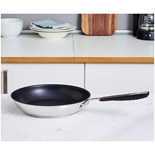 AmazonBasics Sartén antiadherente de acero inoxidable para cocina de inducción, 24 cm, con mango suave al tacto