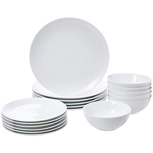 AmazonBasics - Vajilla de 18 piezas, Porcelana blanca con borde, 6 servicios