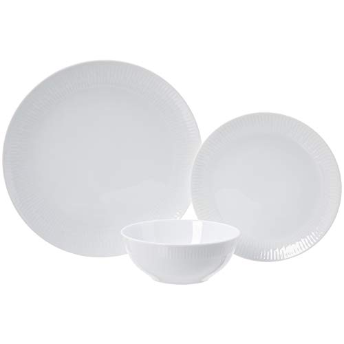 AmazonBasics - Vajilla de 18 piezas, Porcelana blanca con borde, 6 servicios