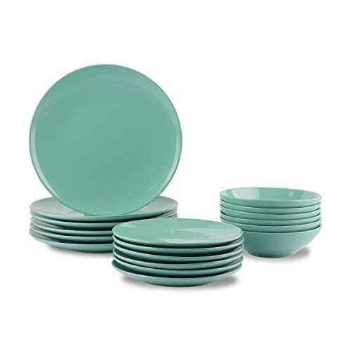 AmazonBasics - Vajilla de gres para 6 personas, color Menta, 18 piezas