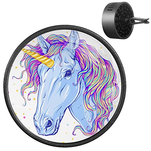 Ambientador de Coche con diseño de Cabeza de Unicornio Azul con Arco Iris de Goma EVA, difusor de aceites Esenciales de aromaterapia, Fruta de la pasión Floral