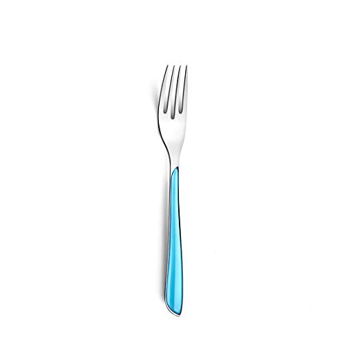 Amefa Eclat - Cubertería (24 piezas, para 6 personas, 6 cucharas, 6 tenedores, 6 cuchillos, 6 cucharillas de café y té), Acero inoxidable y plástico, azul turquesa/plateado, 24-teilig