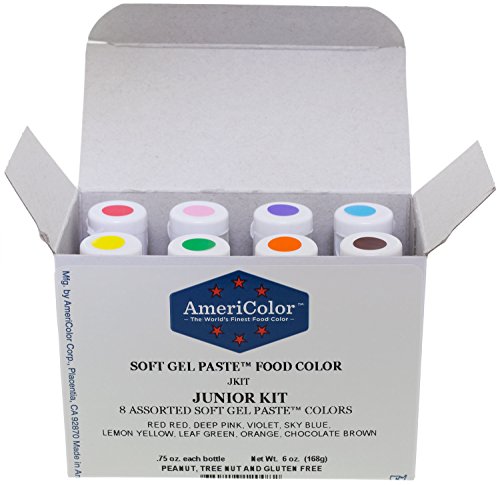 AmeriColor Soft Gel Paste Food Color, Junior Kit-8 assorted colors,0.75 oz bottles by AmeriColor