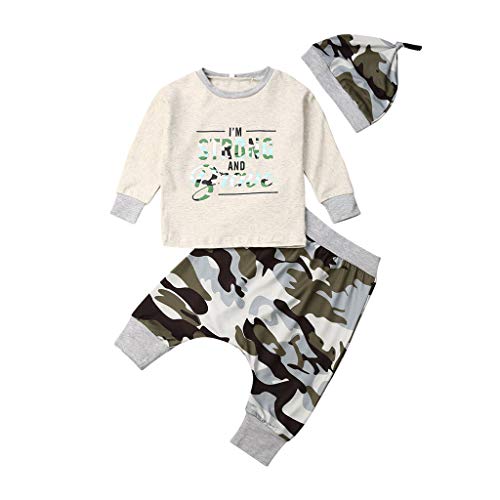 AMhomely pronnotion Venta Recién Nacido Bebé Niños Niñas Carta Sudadera Camuflaje Pantalones Sombrero Trajes