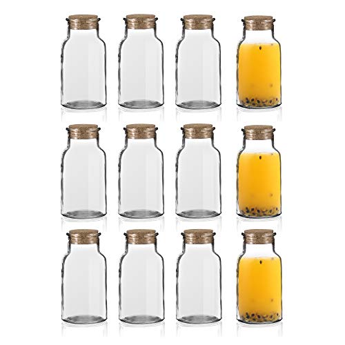 Amisglass Botes Especias Cristal, Jarra Vidrio Hermético con Tapa de Corcho; Botellas Herméticos para Cocina Juego de 12 Piezas para Consertvar Yogur, Mermelada, Especias, Cereales y Té - 300 ml