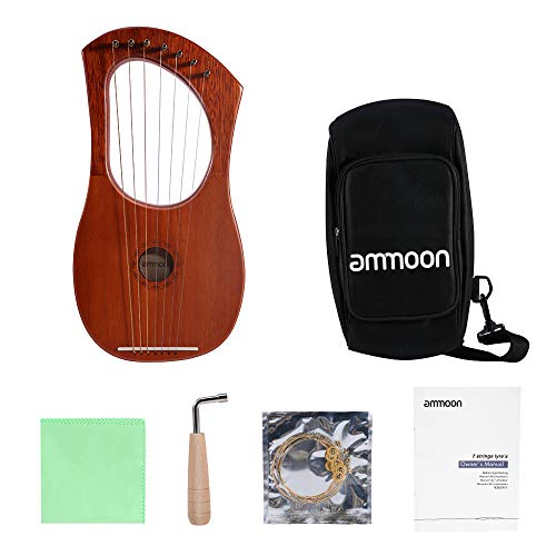 ammoon 7 Cuerdas Arpa Pequeña, Arpa de Caoba Portátil, Alta Dureza, Fuerte en Calidad de Sonido, Apto para Niños, Principiantes, con Herramienta de Ajuste, Bolsa de Transporte, etc