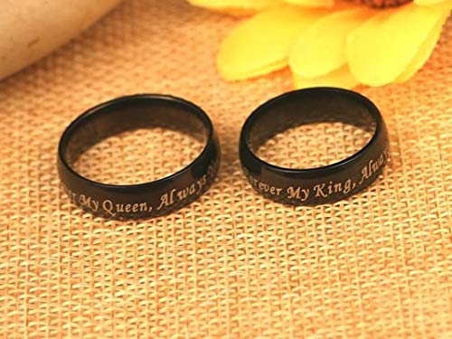 Amody 1 par Anillo de Acero Inoxidable Compromiso Alianza Aniversario Promesa Regalo para Pareja Anillo Negro Grabado Forever my King/Queen Mujeres tamaño 27 Hombres tamaño 25