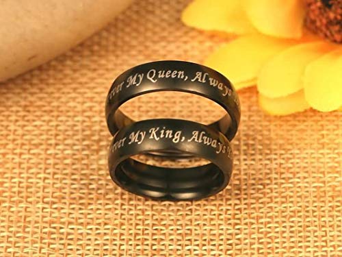 Amody 1 par Anillo de Acero Inoxidable Compromiso Alianza Aniversario Promesa Regalo para Pareja Anillo Negro Grabado Forever my King/Queen Mujeres tamaño 27 Hombres tamaño 25