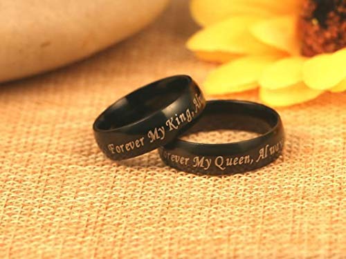 Amody 1 par Anillo de Acero Inoxidable Compromiso Alianza Aniversario Promesa Regalo para Pareja Anillo Negro Grabado Forever my King/Queen Mujeres tamaño 27 Hombres tamaño 25