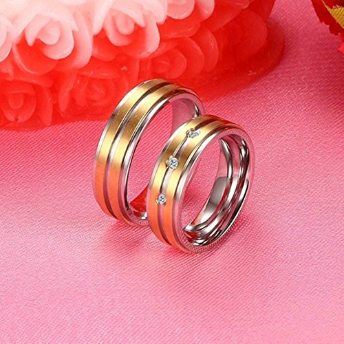 Amody 1 Par Anillos de Pareja de Acero Inoxidable Aniversario Compromiso Promesa Alianza Banda de Bodas Oro de Plata 6MM Mate Acabado Zirconia cúbica Anillos Mujeres 25 & Hombres 25