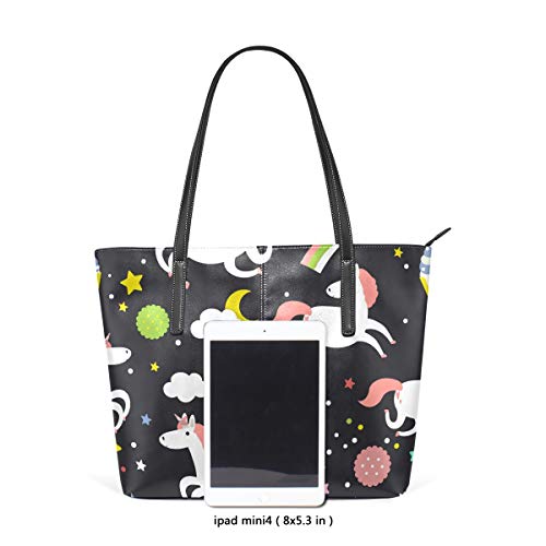 AMONKA Bolsos de piel con diseño de unicornio para cupcakes y estrellas, para mujeres y niñas