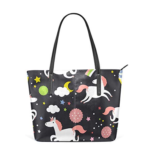 AMONKA Bolsos de piel con diseño de unicornio para cupcakes y estrellas, para mujeres y niñas