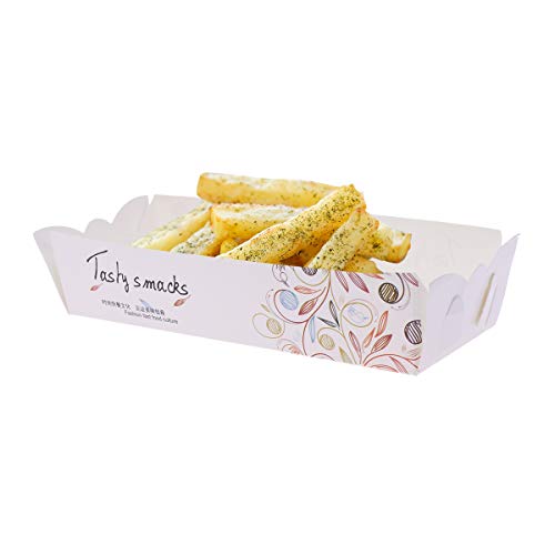 Amosfun 100pcs Cajas de embalaje de alimentos Perritos calientes Papas fritas Panadería Caja desechable frita Caja de papel que sirve Bandeja de alimentos (14.5 x 5.3 x 5.3 cm)