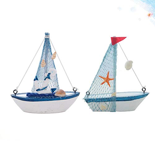 Amosfun 2 Piezas de Madera Barco de Pesca Adorno de Playa Barco Adorno de decoración de la Mesa del hogar para Fiesta B y F