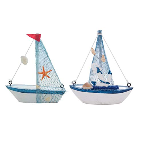 Amosfun 2 Piezas de Madera Barco de Pesca Adorno de Playa Barco Adorno de decoración de la Mesa del hogar para Fiesta B y F